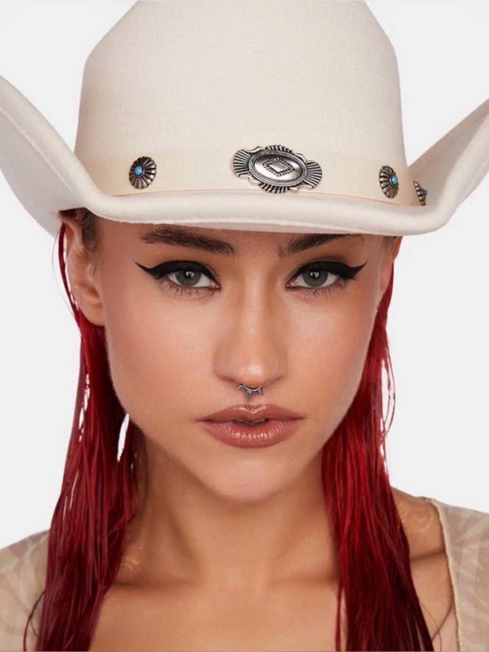 Dolls Kill Cream Western 🎩 IVORY NEVER ANY WORRIES COWBOY HAT